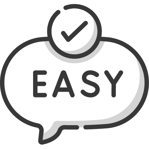 Conversation bubble indicating easy and a check mark