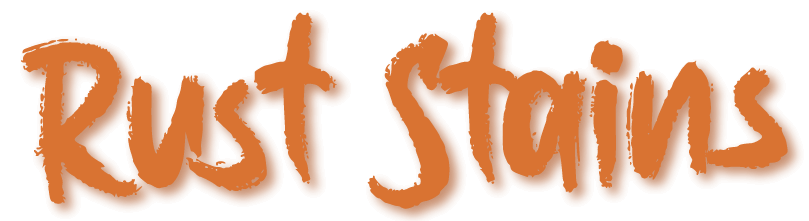 The words Rust Stains written in rusty style font