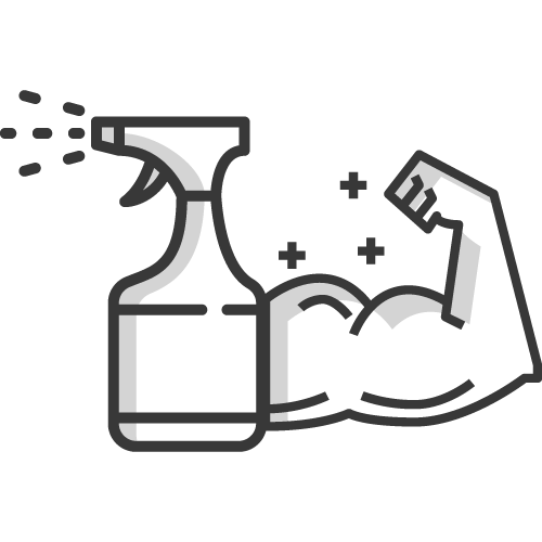 Spray bottle with an arm with muscles indicating that the spray is strong acting